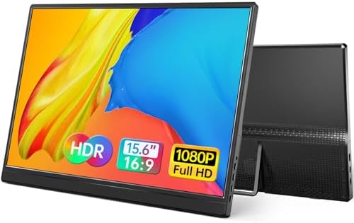 Yxk Portable Monitor 15.6 Inch 1080P USB-C HDMI Ultra-Slim Travel Monitor with Kickstand, for Laptop, PC, Mac Phone, PS, Xbox, Swich IPS Ultra-Thin Zero Frame…