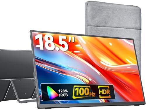 Portable Monitor 18.5 inch 1080P FHD 128% sRGB 100Hz, Travel Monitor for Laptop MacBook Surface PC Xbox PS5, HDMI Dual USB-C VESA Compatible Built-in Speaker,…